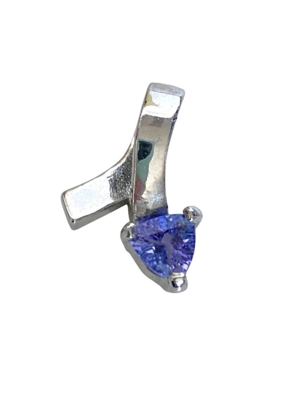 Tanzanite Triangle Trillion Solitaire Gemstone Bypass Pendant Silver Plate